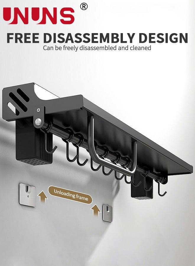 UNUNS رف سكاكين المطبخ المغناطيسي، حامل سكاكين مثبت على الحائط، رف جدار المطبخ، منظم ملاعق عالي التحمل، حامل أدوات مائدة مع 6 خطافات ورف مناشف، حامل أدوات المطبخ، حامل أدوات متعدد الأغراض - Image 3