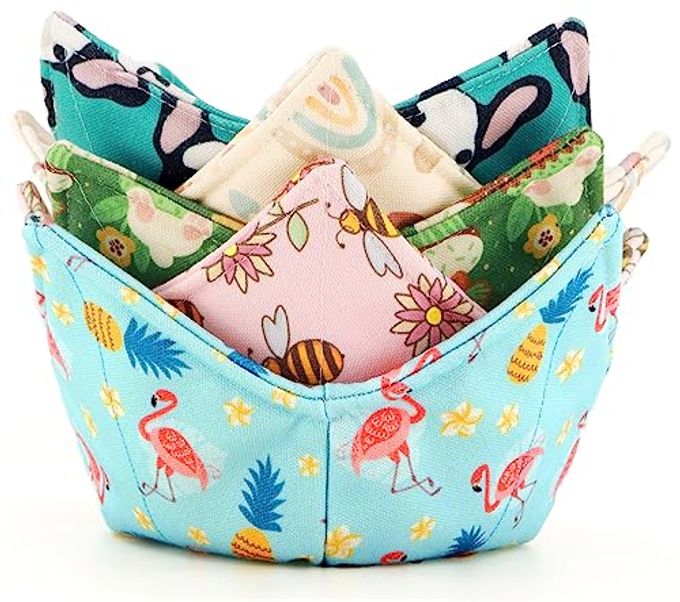 ROGITU Cotton Microwavable Bowl Cozy, Microwave-Safe Hot Bowl Holders, Soup Bowl Cozy Bowl Hot Pads (E)