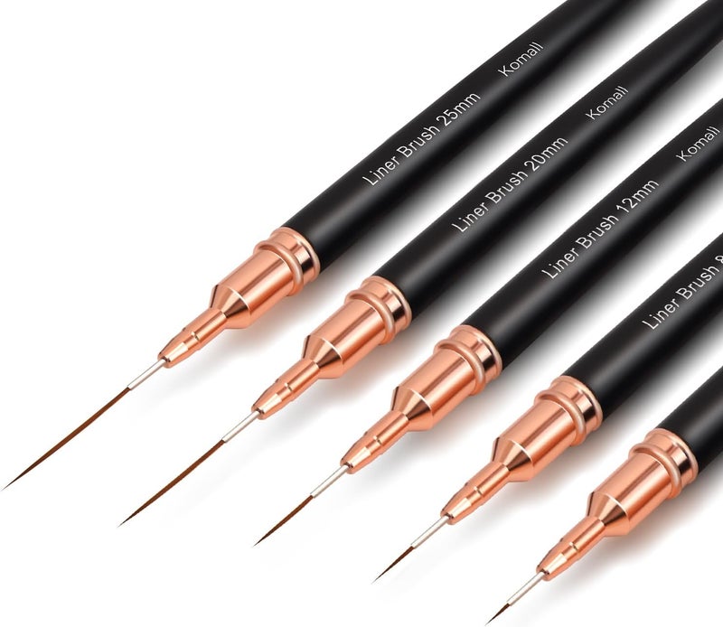 Komall Metallic Nail Art Brushes, 5Pcs Liner Brush Set, UV Gel Polish Painting Art Design Pen for Long Lines, Thin Details, Fine Drawing Sizes 4/8/12/20/25mm(Black) - Image 1