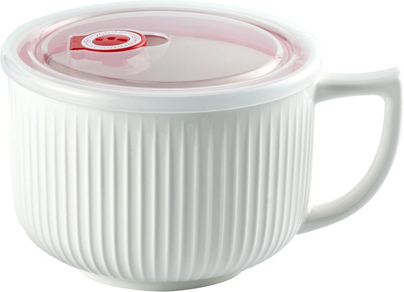 Hoilse Oversized 38oz Soup Bowl with Handle Large Wide Ramen Bowl with Lid Jumbo Soup mugs Containers for Ramen Instant Noodle Pastas Oatmeals Microwave and Dishwasher Safe  White - Image 1