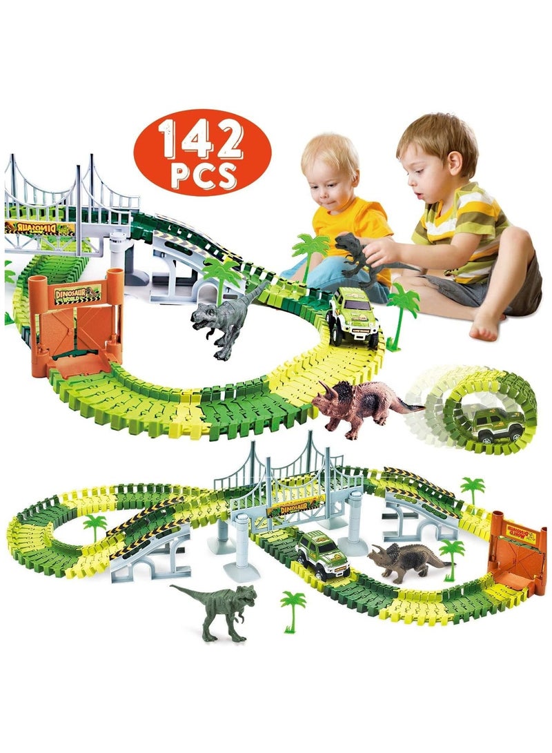 Soofam Dinosaur Race Track World Create A Road Playset - 142 Pieces Tracks, Toy Car for Birthday, - Image 2