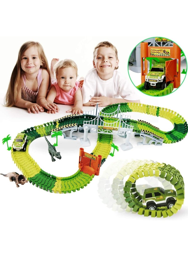 Soofam Dinosaur Race Track World Create A Road Playset - 142 Pieces Tracks, Toy Car for Birthday, - Image 3