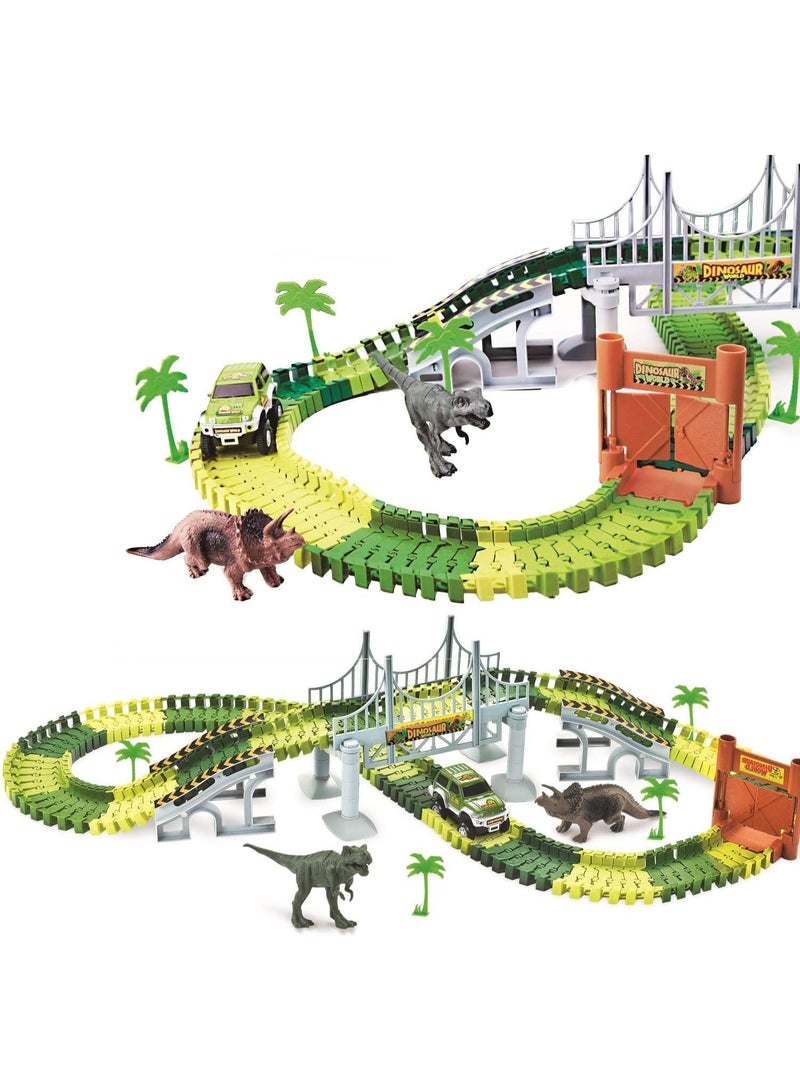Soofam Dinosaur Race Track World Create A Road Playset - 142 Pieces Tracks, Toy Car for Birthday, - Image 1