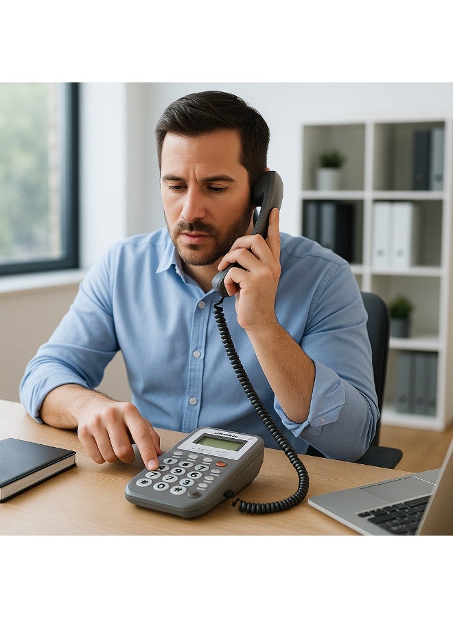 Landline Phone 300C - LCD Screen - Call Memory - Remote Talk - Built-in Alarm - Grey - Image 4