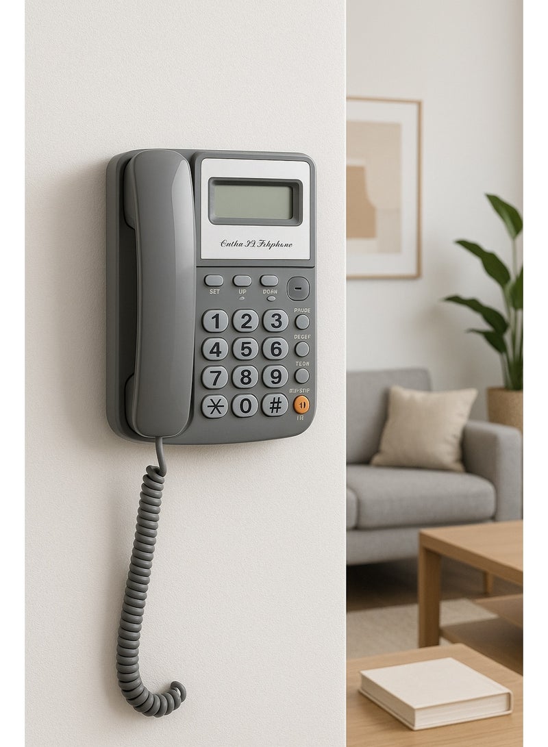 Landline Phone 300C - LCD Screen - Call Memory - Remote Talk - Built-in Alarm - Grey - Image 2