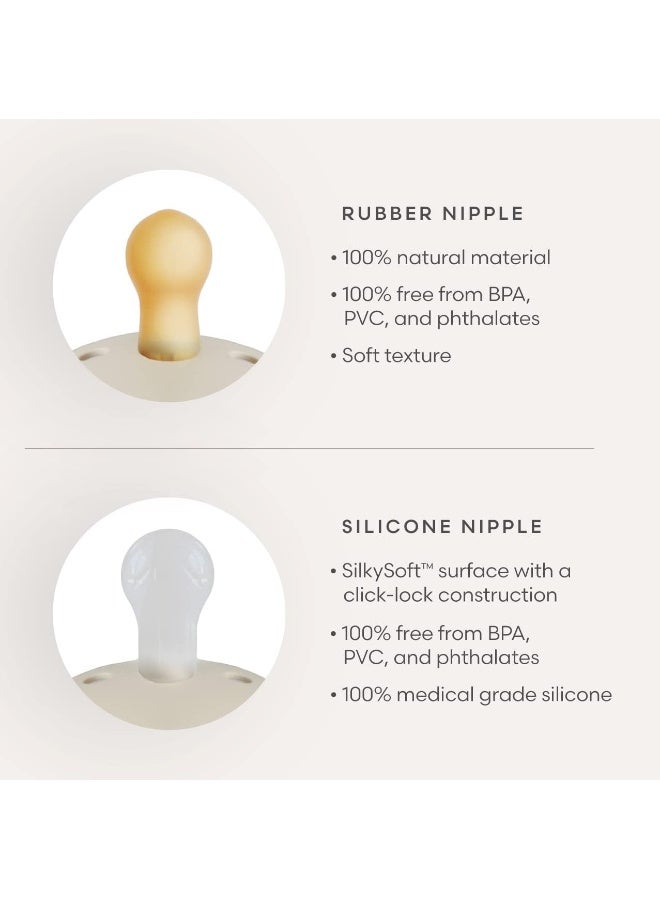 FRIGG لهاية FRIGG الخيالية من اللاتكس للأطفال 6-18 شهر | عبوة من 2 مهدئ | حلمة مطاطية طبيعية مستديرة مع فتحات هواء على شكل قلب | مصنوعة في الدنمارك - كريمي/ساتان ناعم - Image 3
