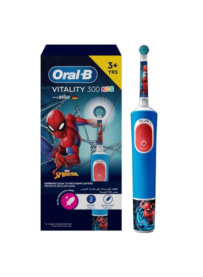 Oral-B Vitality 300 Rechargeable Kids 3+ Years Tooth brush Spiderman D103.413.2K - 2 Cleaning Modes, Pro Timer, Long Lasting Rechargeable Battery – Red