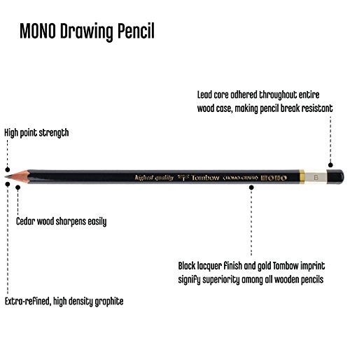 Tombow 51508 MONO Drawing Pencil, B, Graphite 12-Pack - Image 3