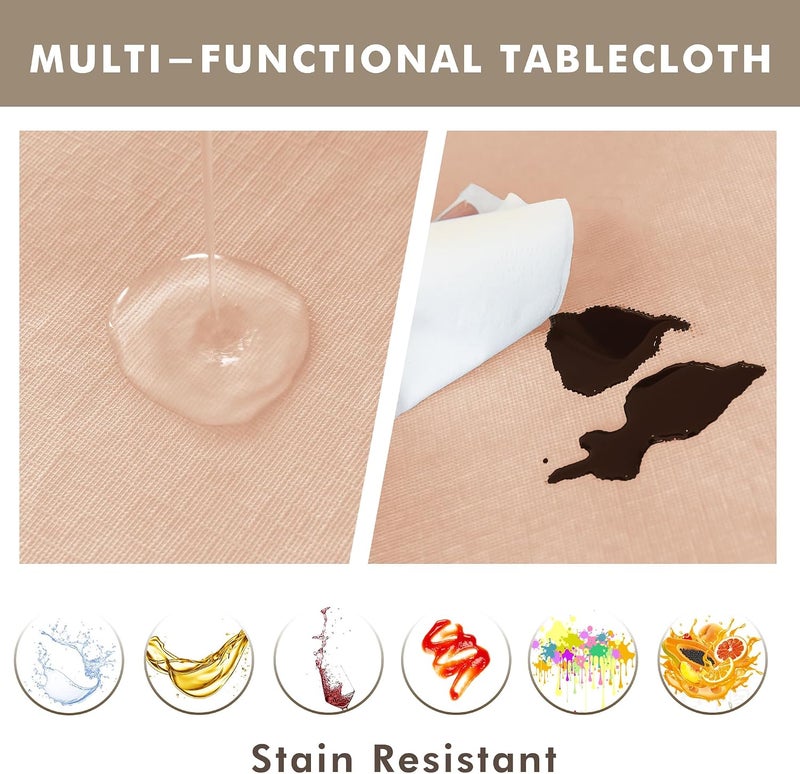 Nasitos 2 Pack Vinyl Tablecloth Rectangle 60x120 Inch-Champagne Table Cover with Flannel Backing, Waterproof Oil-Proof Plastic Tablecloths, Wipeable PVC Table Cloths for Kitchen Dining Indoor Outdoor - Image 2