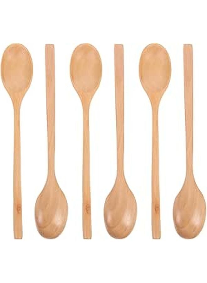 6Pcs Long Handle Wooden Soup Spoons Set Natural Beech Wood Kitchen Utensils - Image 1
