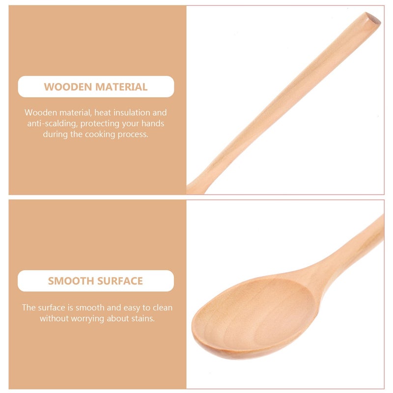 6Pcs Long Handle Wooden Soup Spoons Set Natural Beech Wood Kitchen Utensils - Image 4