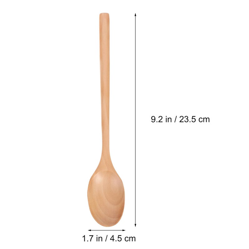 6Pcs Long Handle Wooden Soup Spoons Set Natural Beech Wood Kitchen Utensils - Image 3