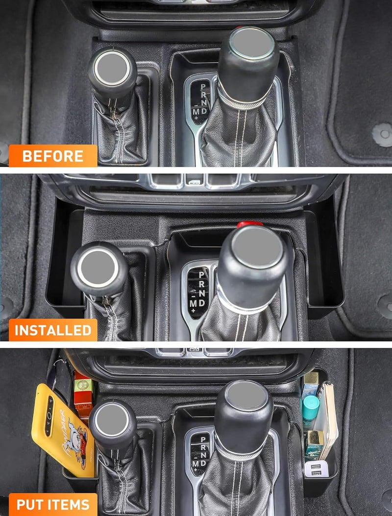 Savadicar GT-2 Shifter Storage Box, Gear Shift Console Side Tray Organizer Compatible with 2018-2024 Jeep Wrangler JL JLU & Gladiator JT, Interior Storage Accessories, Black, 1 PCS - Image 3