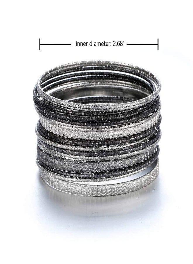 Ensoul 2.68" Inner Diameter Silver Lt Hematite Multiple Textured Metal Bracelets & Bangles Set For Women 18Pcs/Set - Image 2