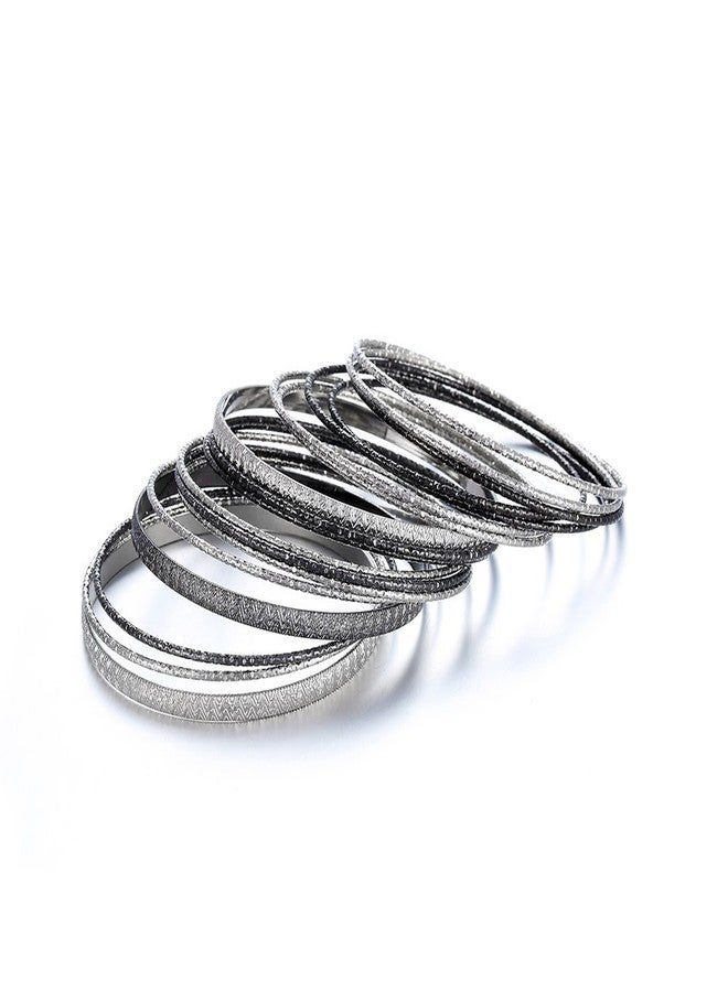 Ensoul 2.68" Inner Diameter Silver Lt Hematite Multiple Textured Metal Bracelets & Bangles Set For Women 18Pcs/Set - Image 4