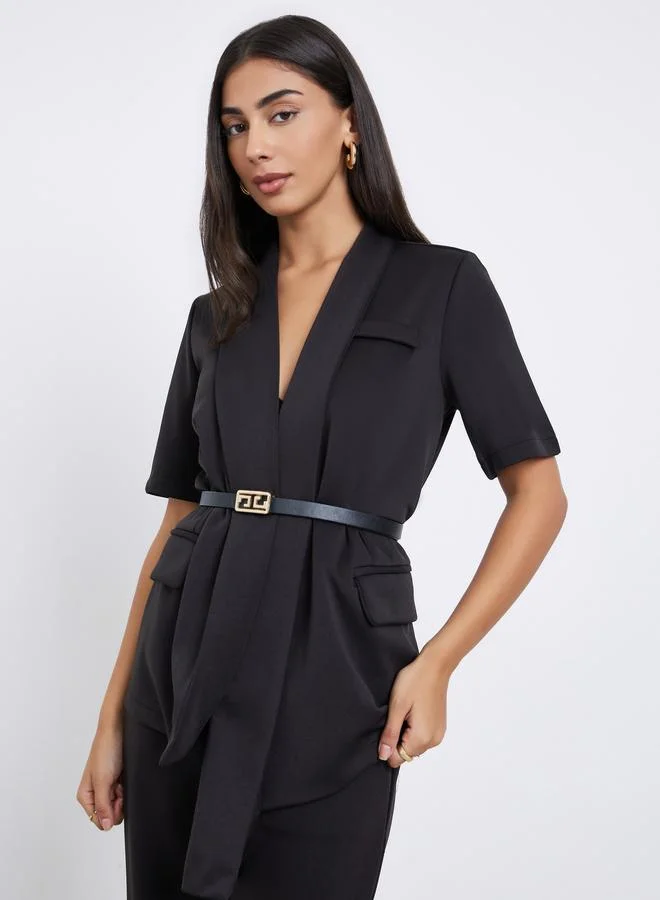 ستايلي بليزر طويل بياقة شال وحزام