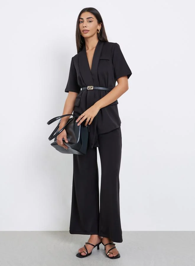 ستايلي بليزر طويل بياقة شال وحزام