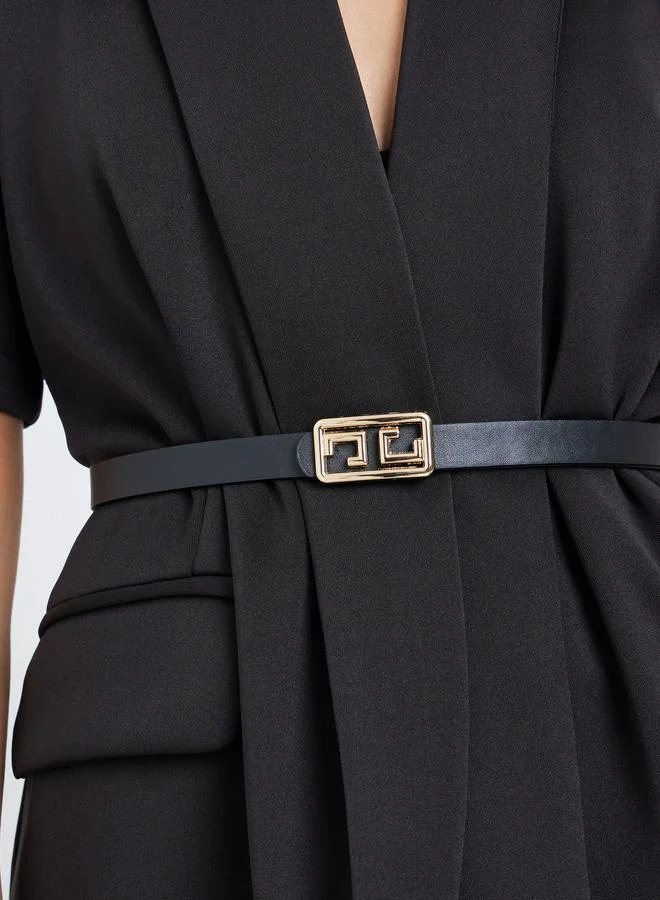 Styli Styli Black Longline Belted Blazer with Shawl Collar