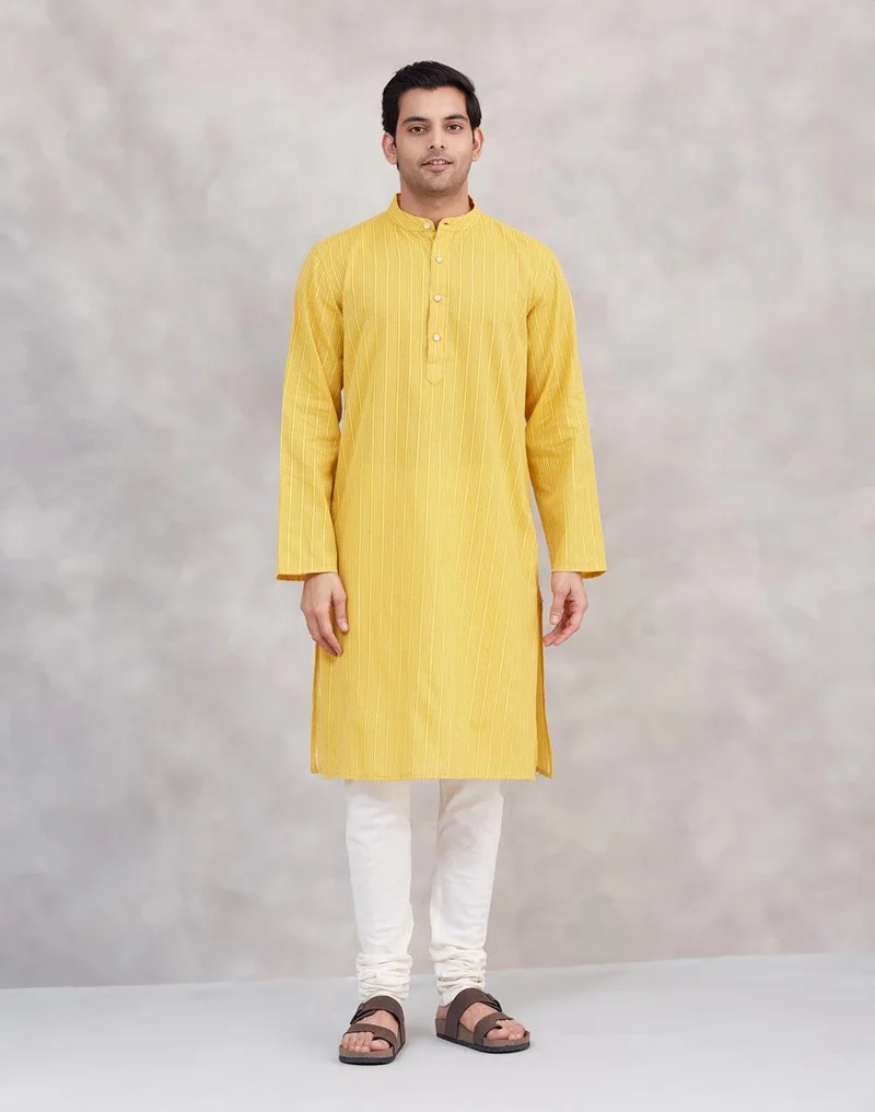 Fabindia Yellow Cotton Long Kurta