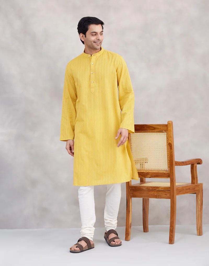 Fabindia Yellow Cotton Long Kurta