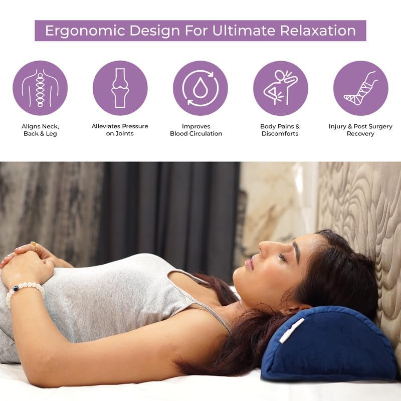 RINIPO Half Moon Bolster Memory Foam Pillows Multipurpose Orthopedic Pillow Head Back Knee Leg and Neck Support Pillow for Sleeping with Removable Zipper Cover 22x8x4 Inches Velvet Blue - Image 2