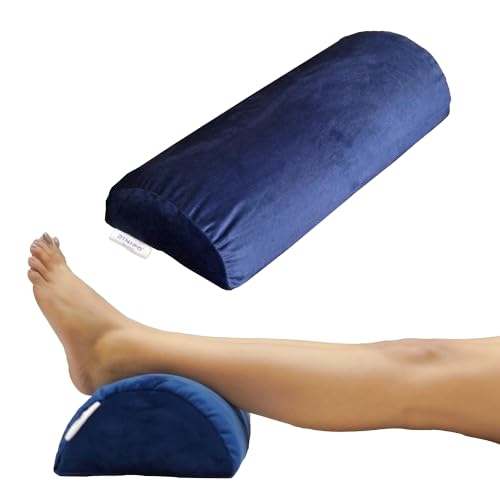RINIPO Half Moon Bolster Memory Foam Pillows Multipurpose Orthopedic Pillow Head Back Knee Leg and Neck Support Pillow for Sleeping with Removable Zipper Cover 22x8x4 Inches Velvet Blue - Image 1