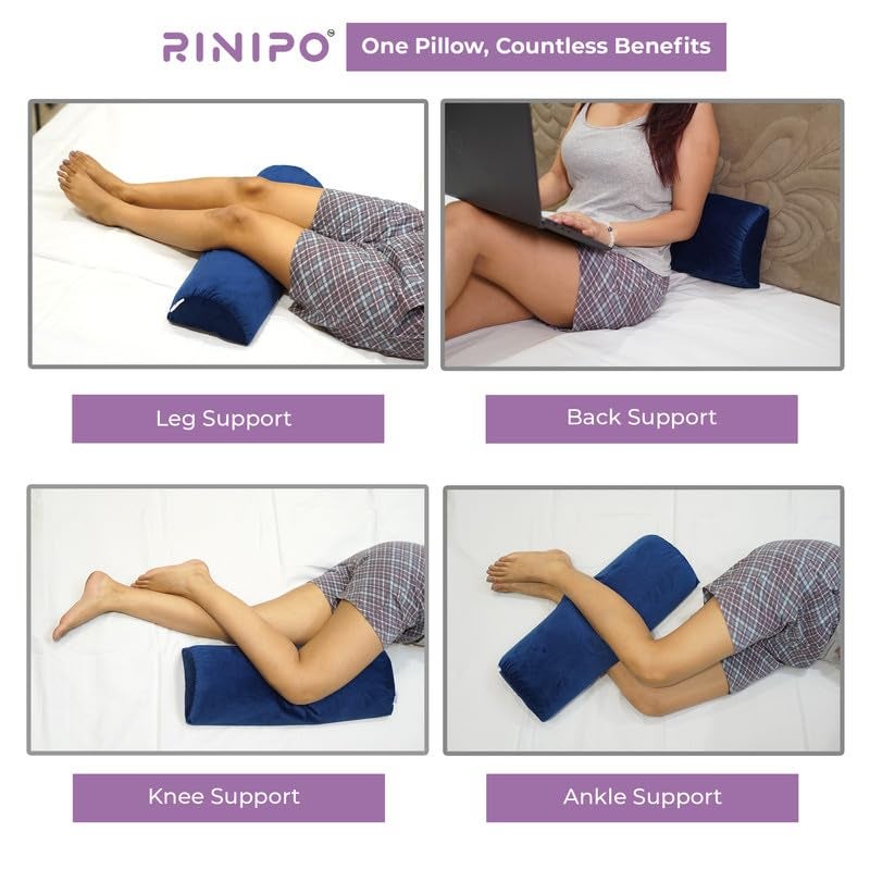 RINIPO Half Moon Bolster Memory Foam Pillows Multipurpose Orthopedic Pillow Head Back Knee Leg and Neck Support Pillow for Sleeping with Removable Zipper Cover 22x8x4 Inches Velvet Blue - Image 5