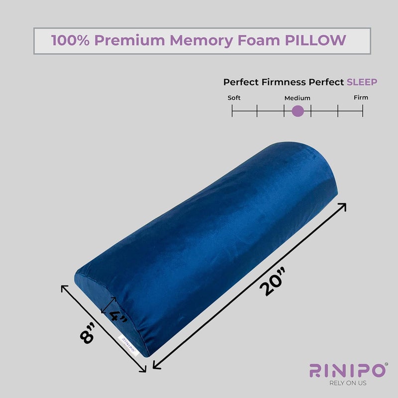 RINIPO Half Moon Bolster Memory Foam Pillows Multipurpose Orthopedic Pillow Head Back Knee Leg and Neck Support Pillow for Sleeping with Removable Zipper Cover 22x8x4 Inches Velvet Blue - Image 4