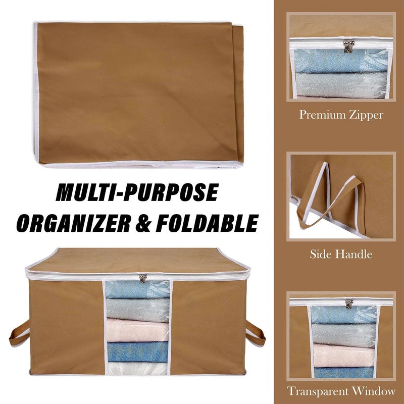 AMAK INC AMAK INC NonWoven Storage Bag for Clothes with Zipper Closure and Handle Blanket Cover Underbed Moisture Proof Wardrobe Organizer for Cloth Bedsheets Comforter Duvet Pack of 4 Brown  - Image 4