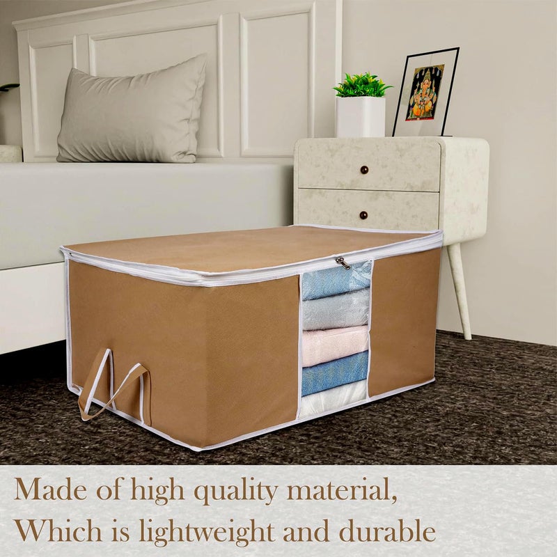AMAK INC AMAK INC NonWoven Storage Bag for Clothes with Zipper Closure and Handle Blanket Cover Underbed Moisture Proof Wardrobe Organizer for Cloth Bedsheets Comforter Duvet Pack of 4 Brown  - Image 3