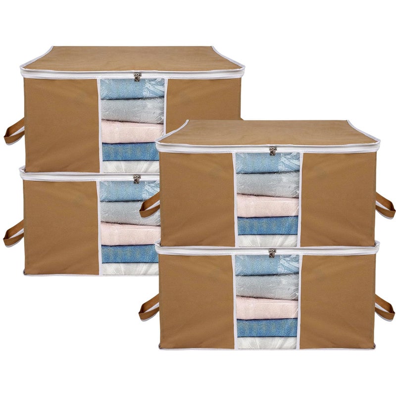 AMAK INC AMAK INC NonWoven Storage Bag for Clothes with Zipper Closure and Handle Blanket Cover Underbed Moisture Proof Wardrobe Organizer for Cloth Bedsheets Comforter Duvet Pack of 4 Brown  - Image 1