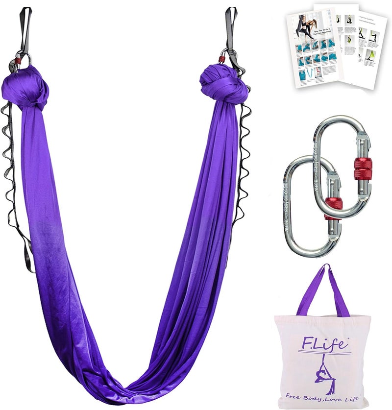 Flife F.Life Aerial Yoga Hammock - 5.5 Yards Premium Silk Fabric Swing for Antigravity Inversion with Daisy Chain, Carabiner, and Pose Guide - Image 1