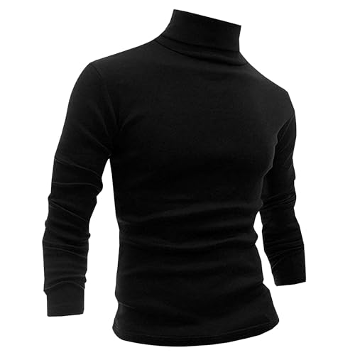 LONGBIDA Men Slim Fit Lightweight Long Sleeve Pullover Top Turtleneck T-Shirt(Black,2XL) - Image 1
