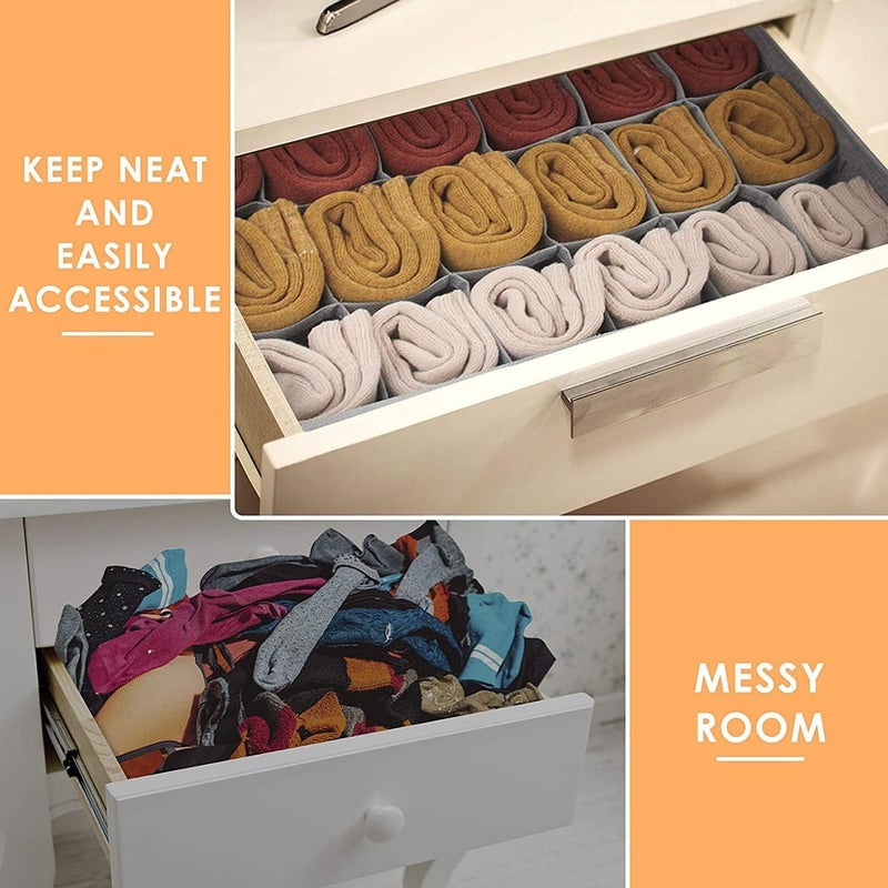 SEYROLIN 24 Cell Collapsible Drawer Divider Collapsible Closet Cabinet Organizer Wardrobe Organization Storage Box for Storing Socks Lingerie Underwear Ties Grey - Image 5