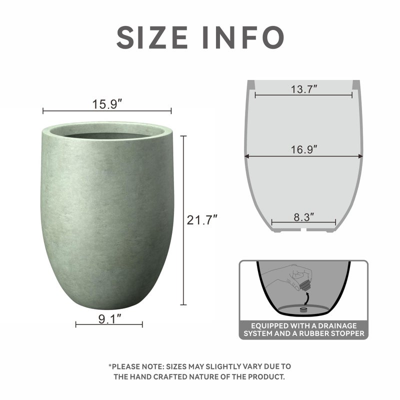Kante 21.7" H Mint Green Tall Planter, Large Outdoor Indoor Decorative Pot with Drainage Hole and Rubber Plug, Modern Round Style for Home and Garden - Image 2