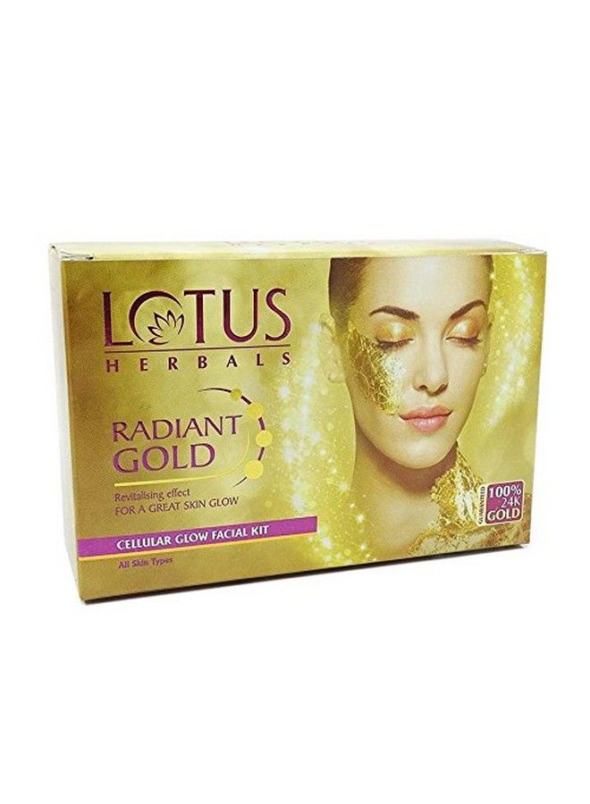 LOTUS HERBALS Radiant Gold Cellular Glow 1 Facial Kit ; With 24K Gold Leaves ; For Skin Glow ; All Skin Types ; 37G  - Image 2