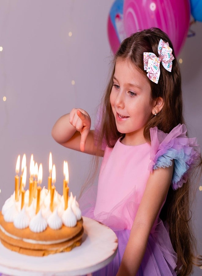 Miroksh 4" شريط عيد ميلاد سعيد مشابك شعر قوس 2 قطعة لامعة وردية لامعة دبابيس تمساح للفتيات المراهقات والأطفال والرضع والنساء لزي حفلة الآيس كريم زينة إكسسوار هدية - Image 4