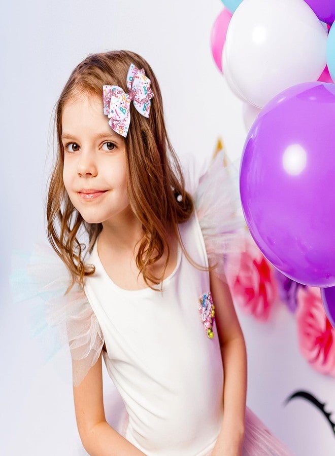 Miroksh 4" شريط عيد ميلاد سعيد مشابك شعر قوس 2 قطعة لامعة وردية لامعة دبابيس تمساح للفتيات المراهقات والأطفال والرضع والنساء لزي حفلة الآيس كريم زينة إكسسوار هدية - Image 5