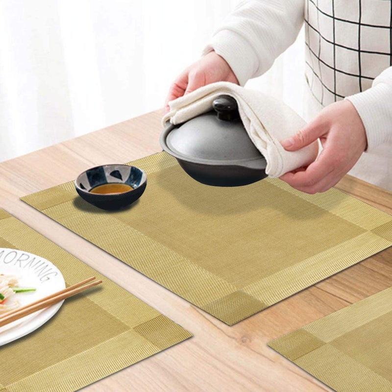 WROPZO Kitchen Table Mats PVC HeatStain Resistant Table Placemats AntiSkid Washable NonSlip Easy to Clean Waterproof Woven Vinyl Dinner Dining Table Mat4 PCS Golden Box - Image 4