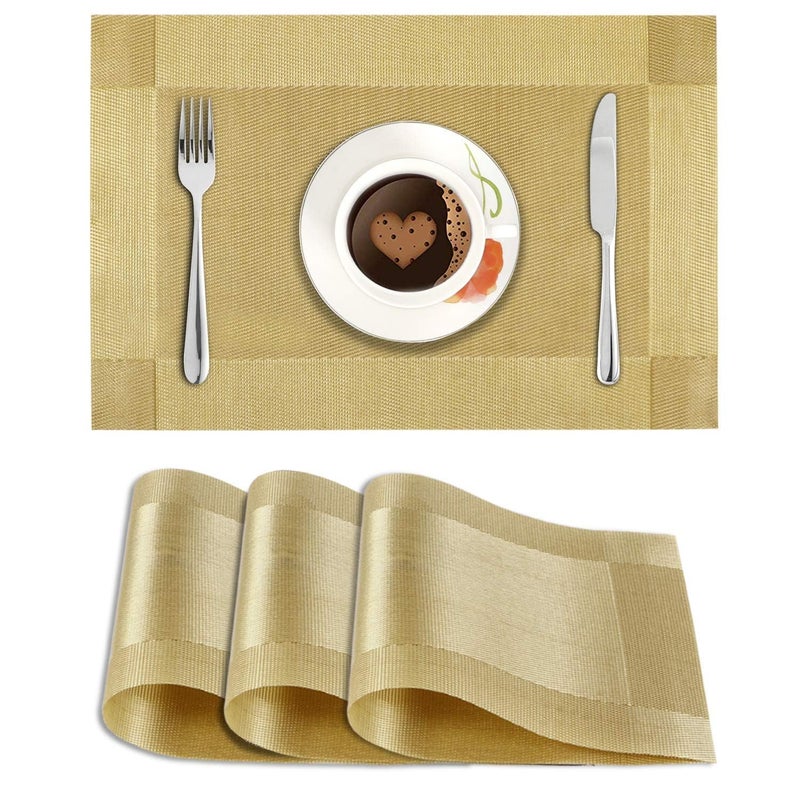 WROPZO Kitchen Table Mats PVC HeatStain Resistant Table Placemats AntiSkid Washable NonSlip Easy to Clean Waterproof Woven Vinyl Dinner Dining Table Mat4 PCS Golden Box - Image 1