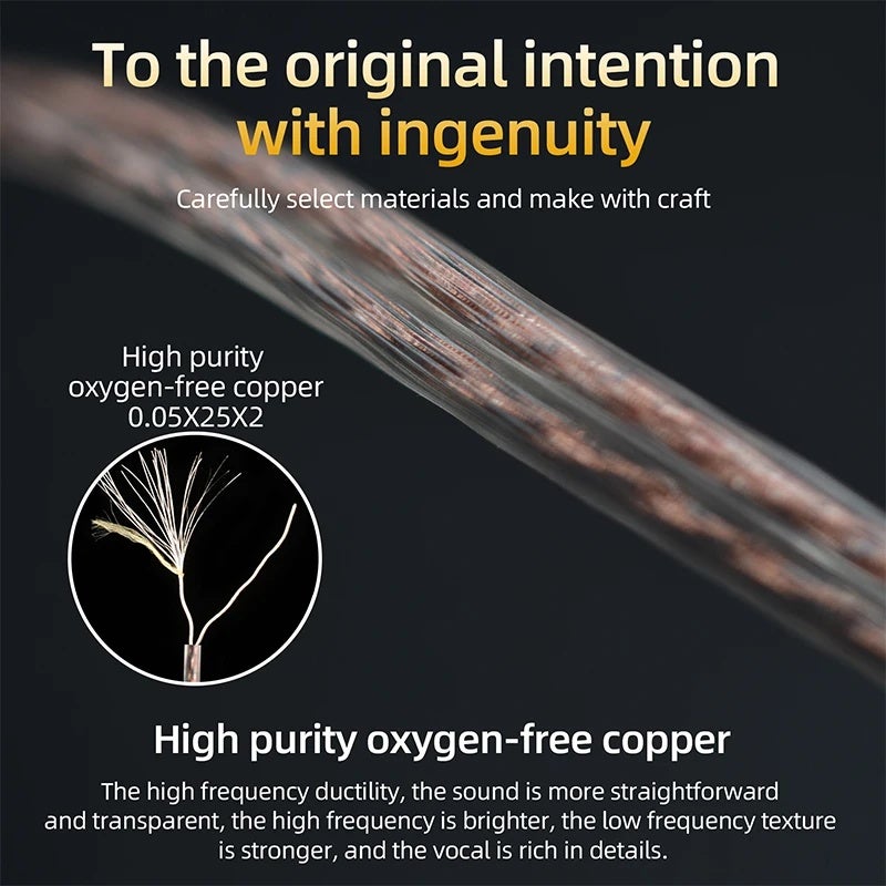 كي زد كابل وموصل High Purity Headphone Cable Oxygen-free Copper Flat Cable Silver Plated Cable For KZ QKZ TRN IEM Earphones Castor Pro EDX Pro X, C pin NO MIC - Image 4