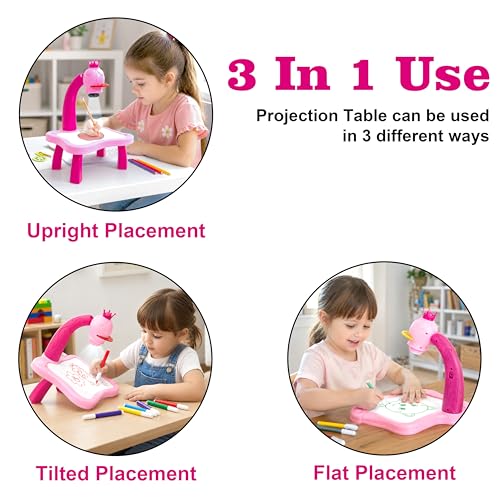 VGRASSP Creative Drawing Projection Table Toy Set for Kids with 12 Color Markers - Educational Tracing Learning Projector Desk with 3 Slides and Art Book for Boys and Girls - Color As Per Stock - Image 3