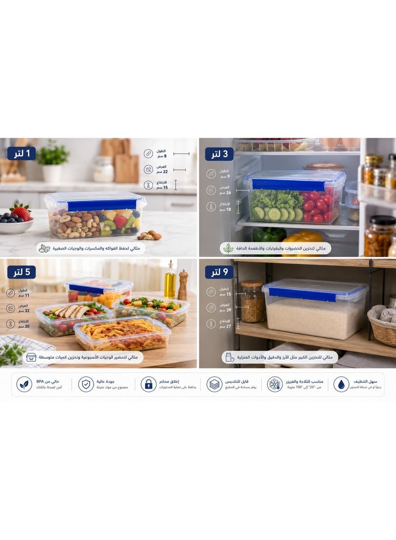 Airtight Food Storage Container Set – Multiple Sizes (1L, 3L, 5L & 9L) – Clear, Practical Design - Image 3