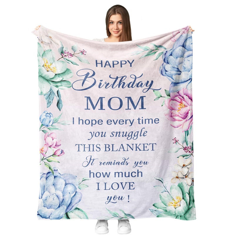 Fouca Mom Birthday Gifts from Daughter Son Birthday Gifts for Mom Happy Birthday Mom Throw Blanket 50x60
