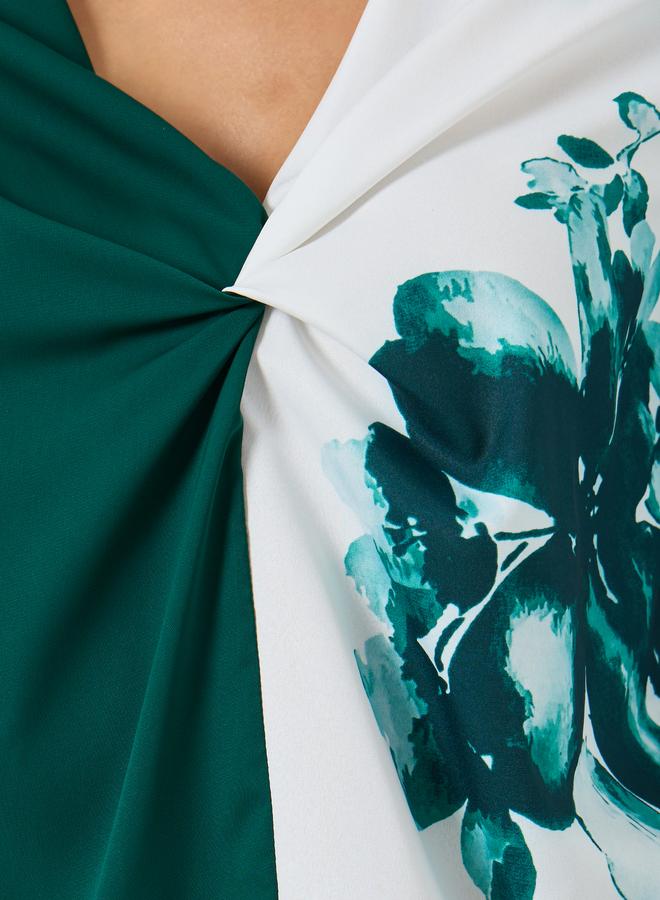 تايك تو بلوزة بأكمام طويلة بطباعة زهور وتفاصيل كشكش أمامية - Image 4