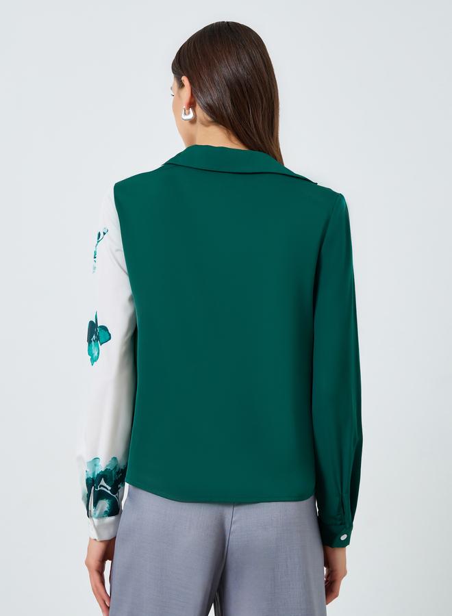 تايك تو بلوزة بأكمام طويلة بطباعة زهور وتفاصيل كشكش أمامية - Image 5