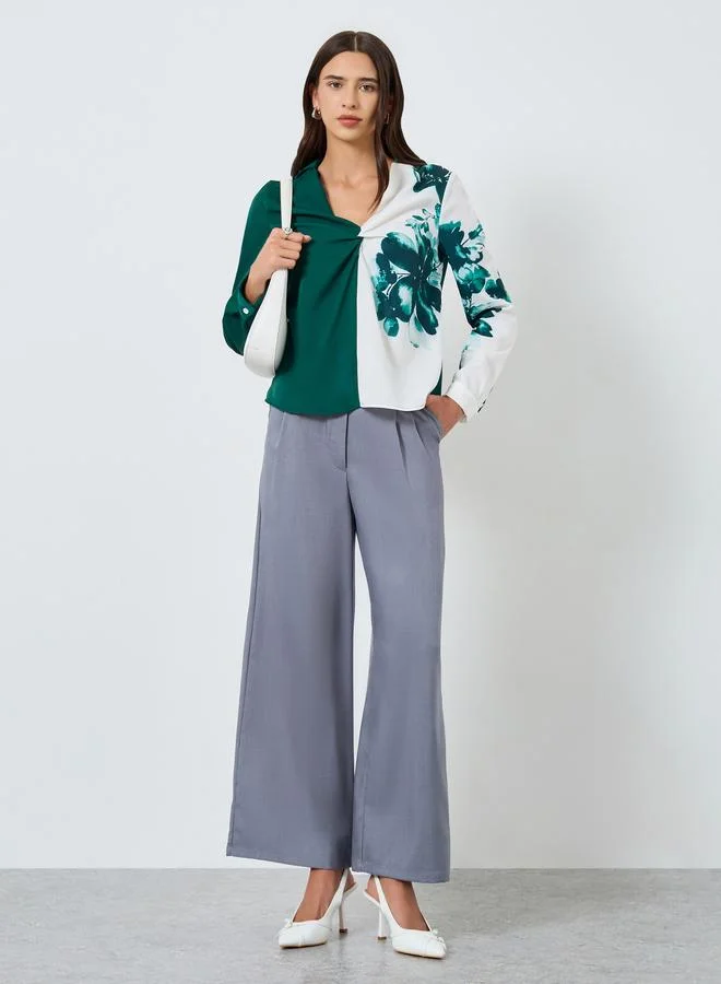 Take Two Floral Printed Ruffle Front Detail Long Sleeve Top