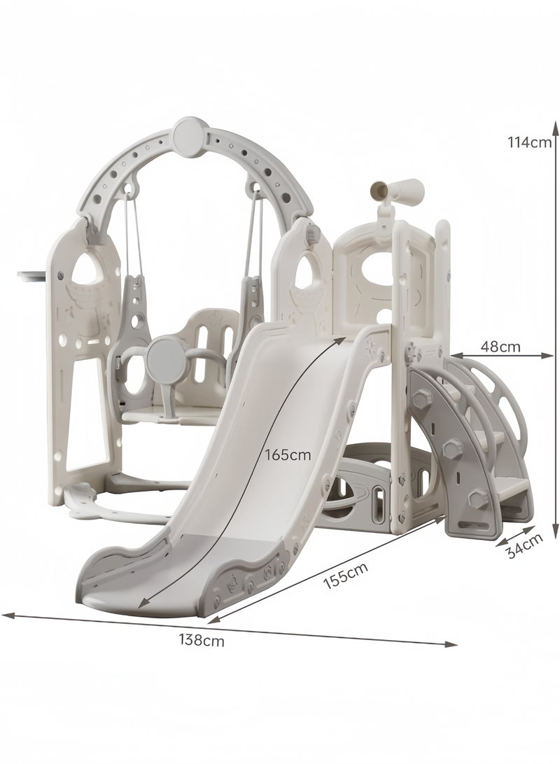 Amoyls 5 in 1 Kids Slide and Swing Set with Basketball Hoop Storage Telescope Indoor Outdoor Toddler Playground  - Image 2