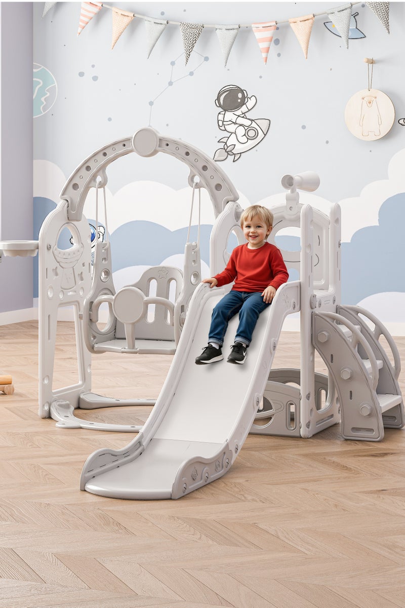 Amoyls 5-in-1 Kids Slide and Swing Set with Basketball Hoop, Storage & Telescope, Indoor & Outdoor Toddler Playground  - Image 1
