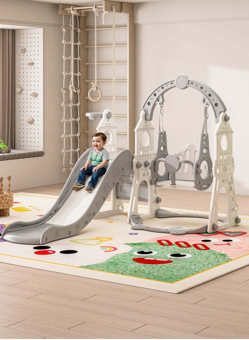 Amoyls 3-in-1 Slide & Swing Set, Indoor & Outdoor Playground for Toddlers with Basketball Hoop, Climbing Ladder, Kids Fun Activity - Image 1